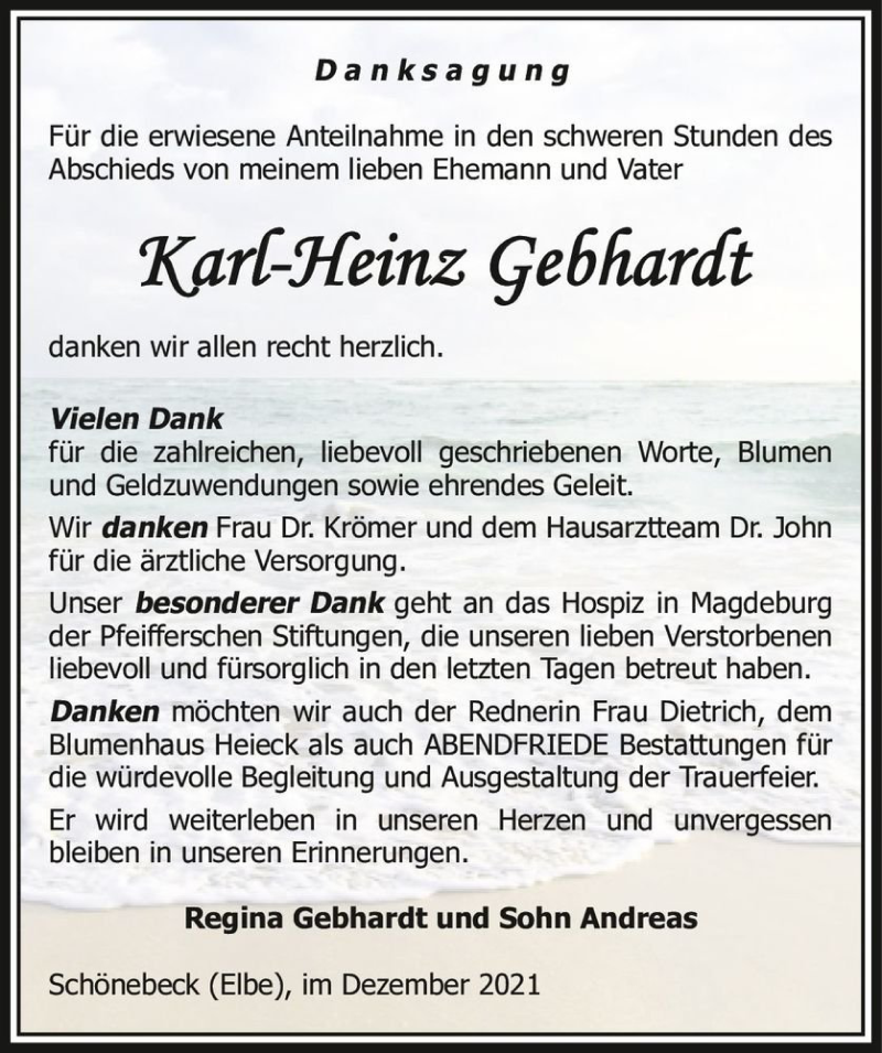  Traueranzeige für Karl-Heinz Gebhardt  vom 04.12.2021 aus Magdeburger Volksstimme