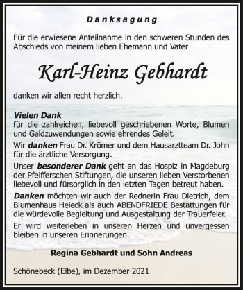 Traueranzeige von Karl-Heinz Gebhardt  von Magdeburger Volksstimme