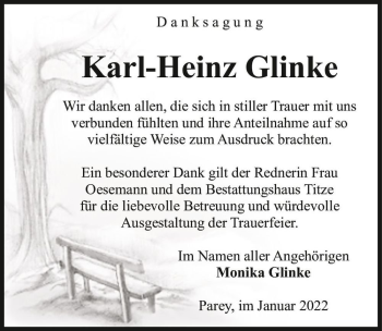 Traueranzeige von Karl-Heinz Glinke  von Magdeburger Volksstimme