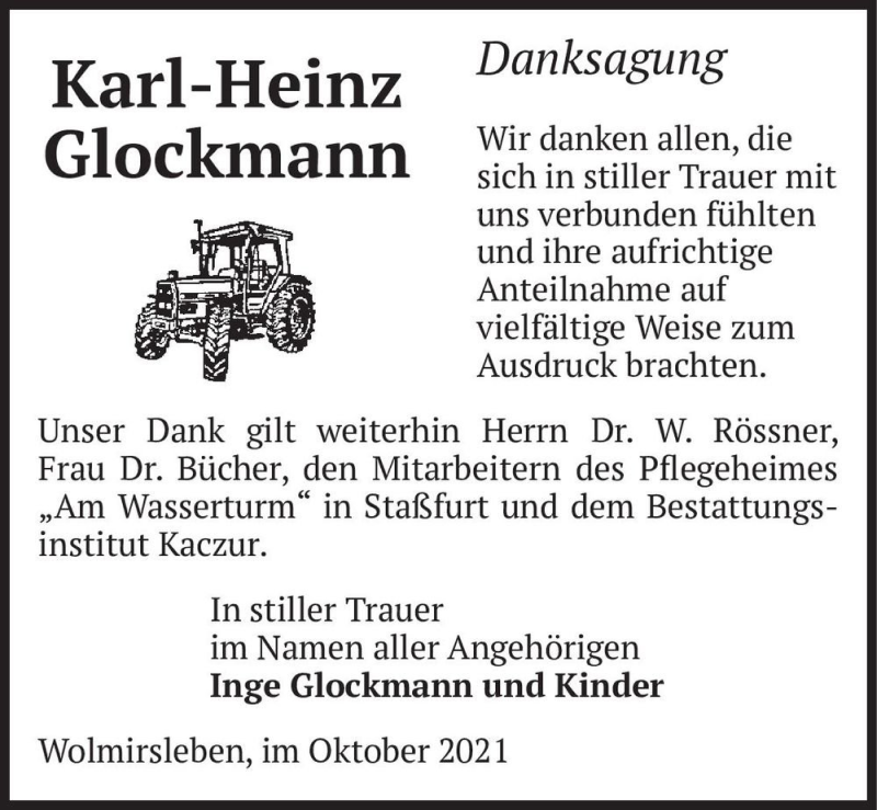  Traueranzeige für Karl-Heinz Glockmann  vom 09.10.2021 aus Magdeburger Volksstimme