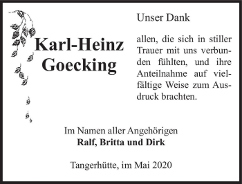 Traueranzeige von Karl-Heinz Goecking  von Magdeburger Volksstimme