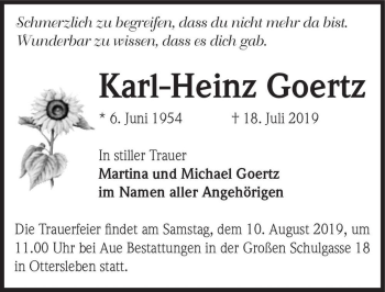 Traueranzeige von Karl-Heinz Goertz  von Magdeburger Volksstimme