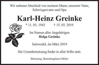 Traueranzeige von Karl-Heinz Greinke  von Magdeburger Volksstimme