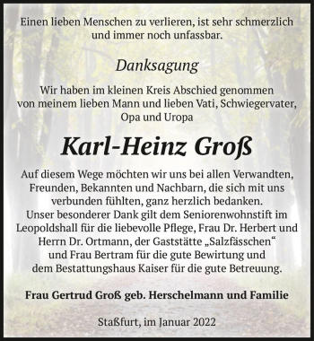 Traueranzeige von Karl-Heinz Groß  von Magdeburger Volksstimme