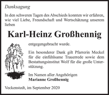 Traueranzeige von Karl-Heinz Großhennig  von Magdeburger Volksstimme