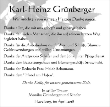 Traueranzeige von Karl-Heinz Grünberger  von Magdeburger Volksstimme