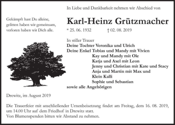 Traueranzeige von Karl-Heinz Grützmacher  von Magdeburger Volksstimme