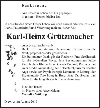 Traueranzeige von Karl-Heinz Grützmacher  von Magdeburger Volksstimme