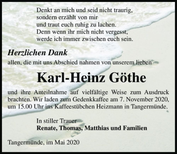 Traueranzeige von Karl-Heinz Göthe  von Magdeburger Volksstimme