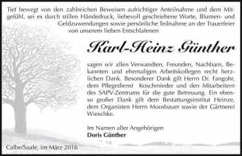 Traueranzeige von Karl-Heinz Günther  von Magdeburger Volksstimme