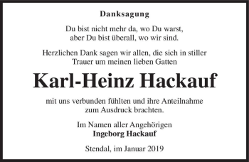 Traueranzeige von Karl-Heinz Hackauf  von Magdeburger Volksstimme