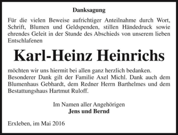 Traueranzeige von Karl-Heinz Heinrichs  von Magdeburger Volksstimme