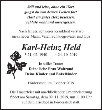 Traueranzeige von Karl-Heinz Held  von Magdeburger Volksstimme