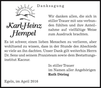 Traueranzeige von Karl-Heinz Hempel  von Magdeburger Volksstimme