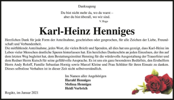 Traueranzeige von Karl-Heinz Henniges  von Magdeburger Volksstimme