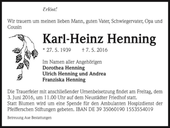 Traueranzeige von Karl-Heinz Henning  von Magdeburger Volksstimme