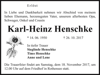 Traueranzeige von Karl-Heinz Henschke  von Magdeburger Volksstimme