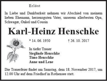 Traueranzeige von Karl-Heinz Henschke  von Magdeburger Volksstimme