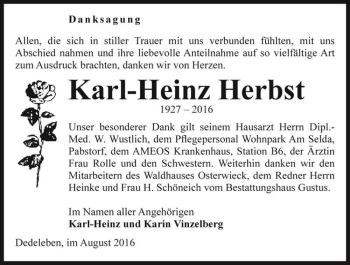 Traueranzeige von Karl-Heinz Herbst  von Magdeburger Volksstimme