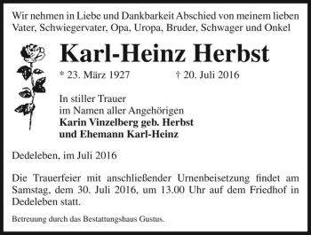 Traueranzeige von Karl-Heinz Herbst  von Magdeburger Volksstimme