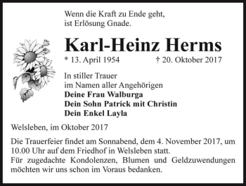 Traueranzeige von Karl-Heinz Herms  von Magdeburger Volksstimme