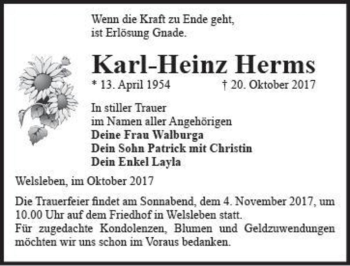 Traueranzeige von Karl-Heinz Herms  von Magdeburger Volksstimme