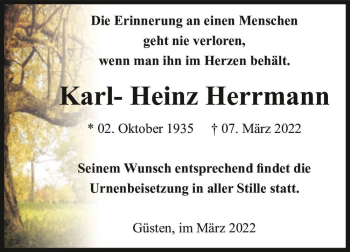 Traueranzeige von Karl-Heinz Herrmann  von Magdeburger Volksstimme