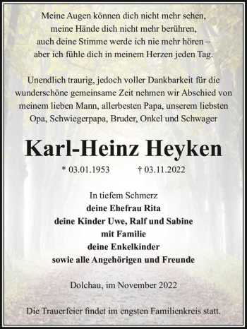 Traueranzeige von Karl-Heinz Heyken  von Magdeburger Volksstimme