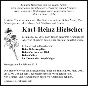 Traueranzeige von Karl-Heinz Hielscher  von Magdeburger Volksstimme