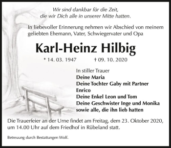 Traueranzeige von Karl-Heinz Hilbig  von Magdeburger Volksstimme
