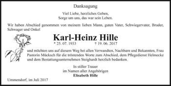 Traueranzeige von Karl-Heinz Hille  von Magdeburger Volksstimme