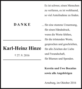 Traueranzeige von Karl-Heinz Hinze  von Magdeburger Volksstimme