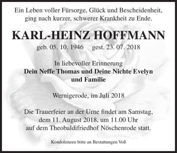Traueranzeige von Karl-Heinz Hoffmann  von Magdeburger Volksstimme