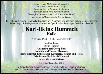 Traueranzeige von Karl-Heinz Hummelt 