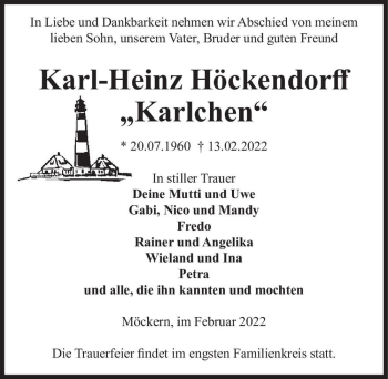 Traueranzeige von Karl-Heinz Höckendorff 