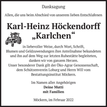 Traueranzeige von Karl-Heinz Höckendorff „Karlchen“  von Magdeburger Volksstimme