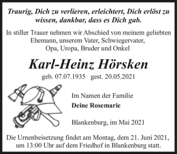 Traueranzeige von Karl-Heinz Hörsken  von Magdeburger Volksstimme