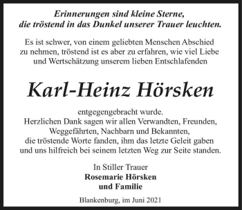Traueranzeige von Karl-Heinz Hörsken  von Magdeburger Volksstimme