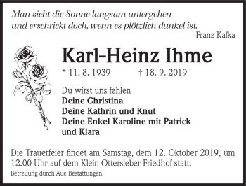 Traueranzeige von Karl-Heinz Ihme  von Magdeburger Volksstimme