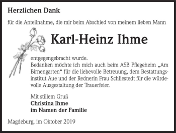Traueranzeige von Karl-Heinz Ihme  von Magdeburger Volksstimme