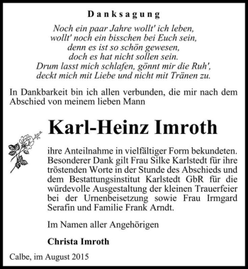 Traueranzeige von Karl-Heinz Imroth  von Magdeburger Volksstimme