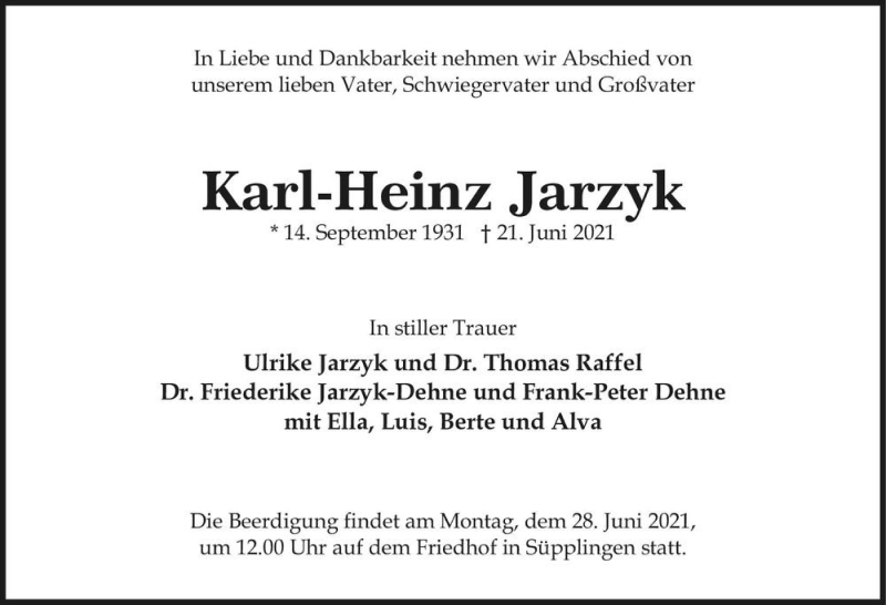  Traueranzeige für Karl-Heinz Jarzyk  vom 24.06.2021 aus Magdeburger Volksstimme