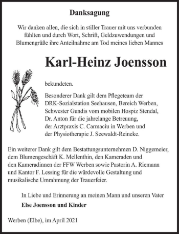 Traueranzeige von Karl-Heinz Joensson  von Magdeburger Volksstimme