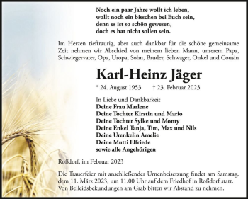 Traueranzeige von Karl-Heinz Jäger  von Magdeburger Volksstimme