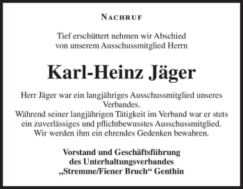 Traueranzeige von Karl-Heinz Jäger  von Magdeburger Volksstimme
