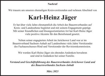 Traueranzeige von Karl-Heinz Jäger  von Magdeburger Volksstimme