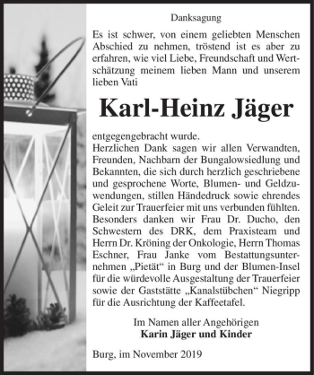 Traueranzeige von Karl-Heinz Jäger  von Magdeburger Volksstimme