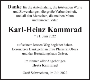 Traueranzeige von Karl-Heinz Kammrad  von Magdeburger Volksstimme
