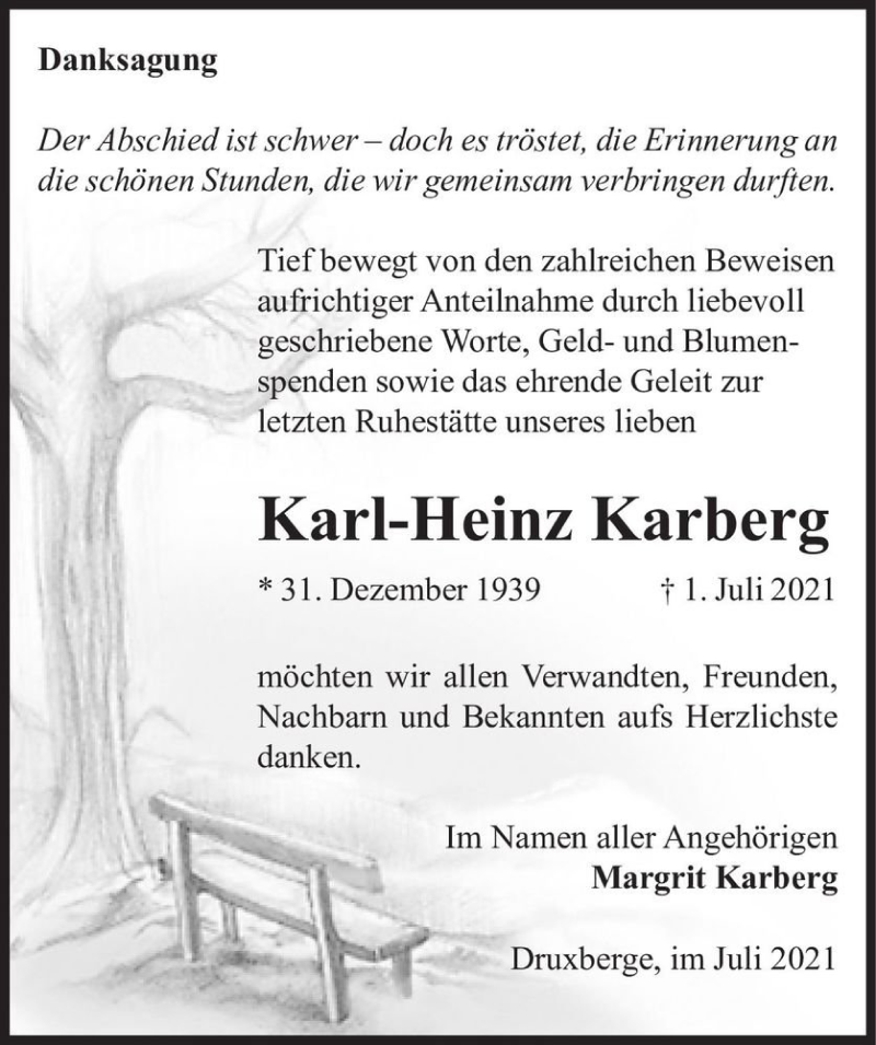  Traueranzeige für Karl-Heinz Karberg  vom 24.07.2021 aus Magdeburger Volksstimme