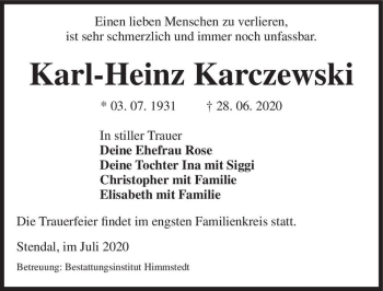 Traueranzeige von Karl-Heinz Karczewski  von Magdeburger Volksstimme